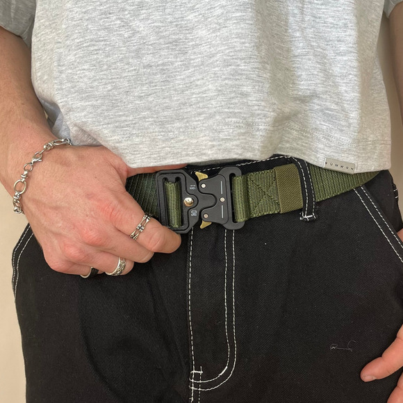 Y2K utility army green tactical military unique buckle design belt - Picture 4 of 6